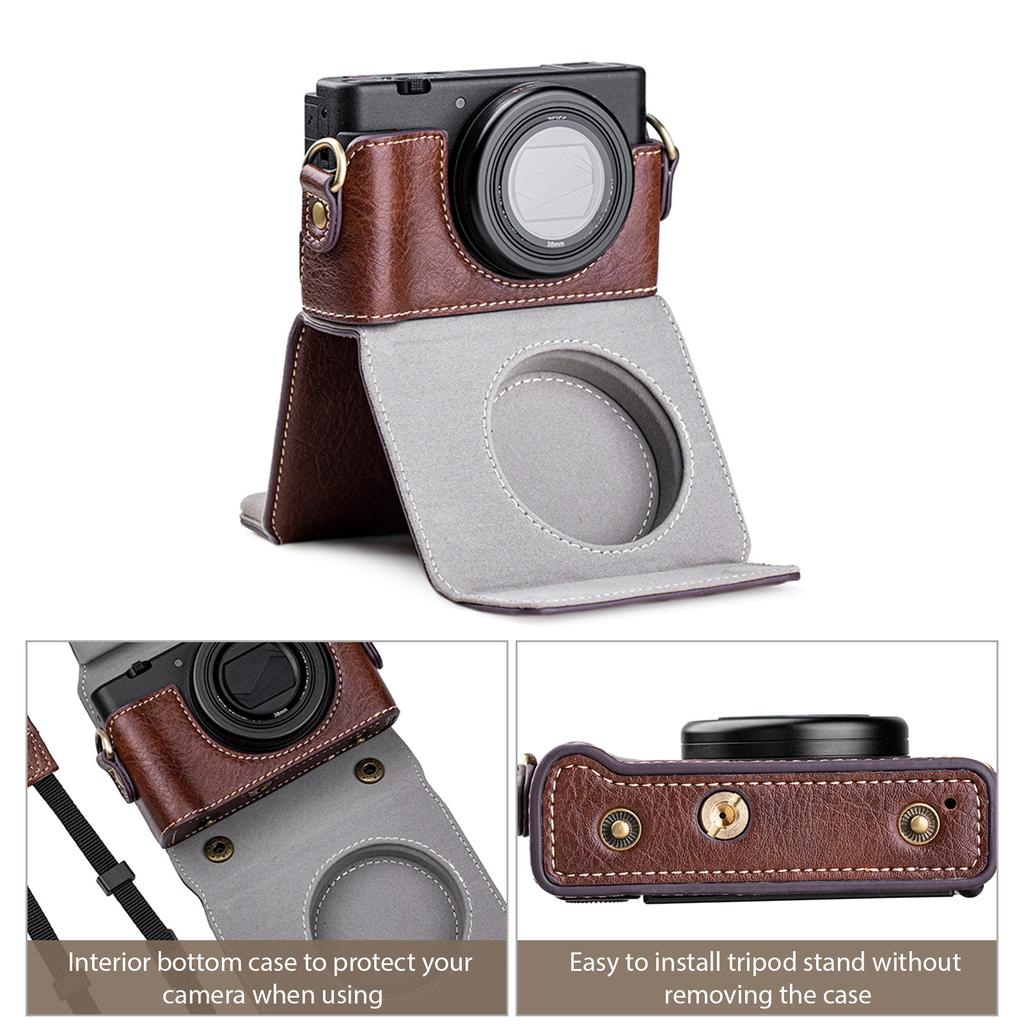 Digital Camera Protective Case PU Leather Camera Storage Bag with Removable Shoulder Strap Compatible with ZV1