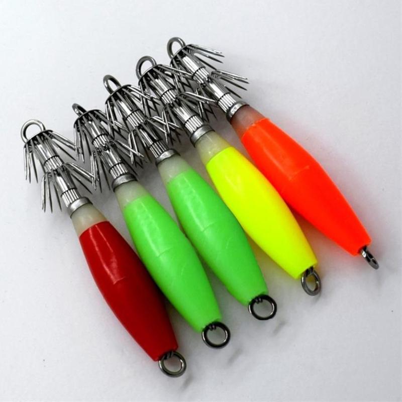 4Pcs Fishing Lures Baits Jig Glowing in Dark with Stainless Needle Saltwater Cuttlefish Sleeve Glowing Squid Jig Hook