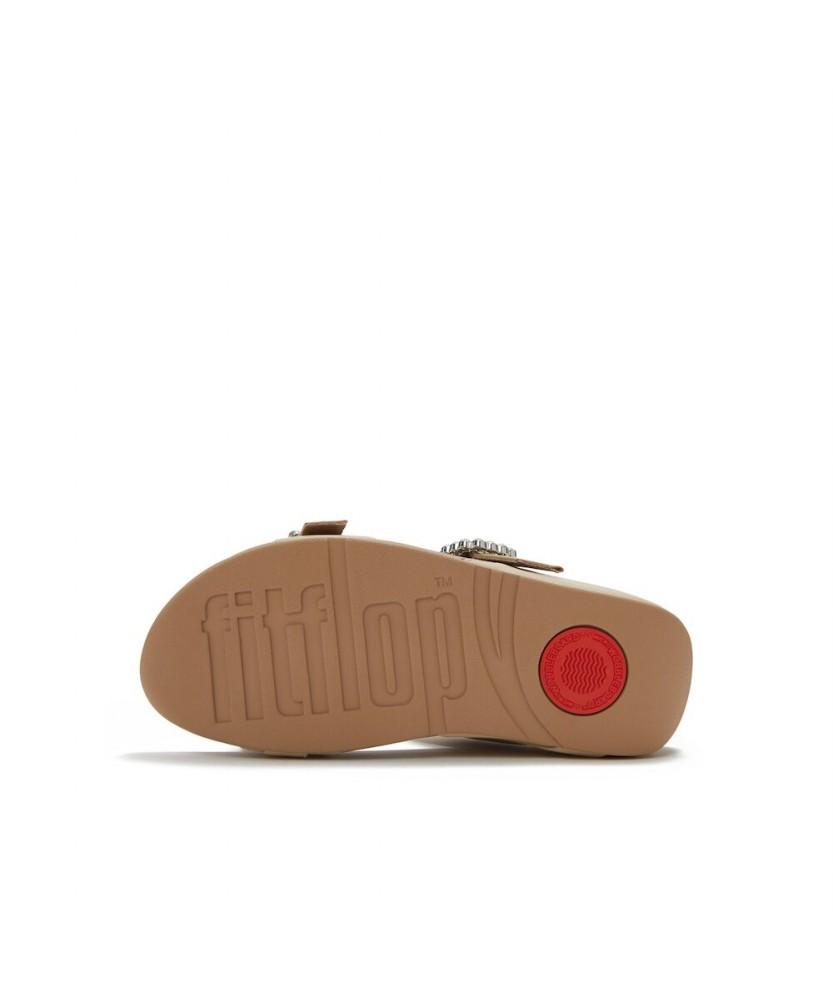 Женские кожаные шлепанцы Fitflop Lulu с пряжкой-кристаллом - Капучино (Ft64K2D20A)