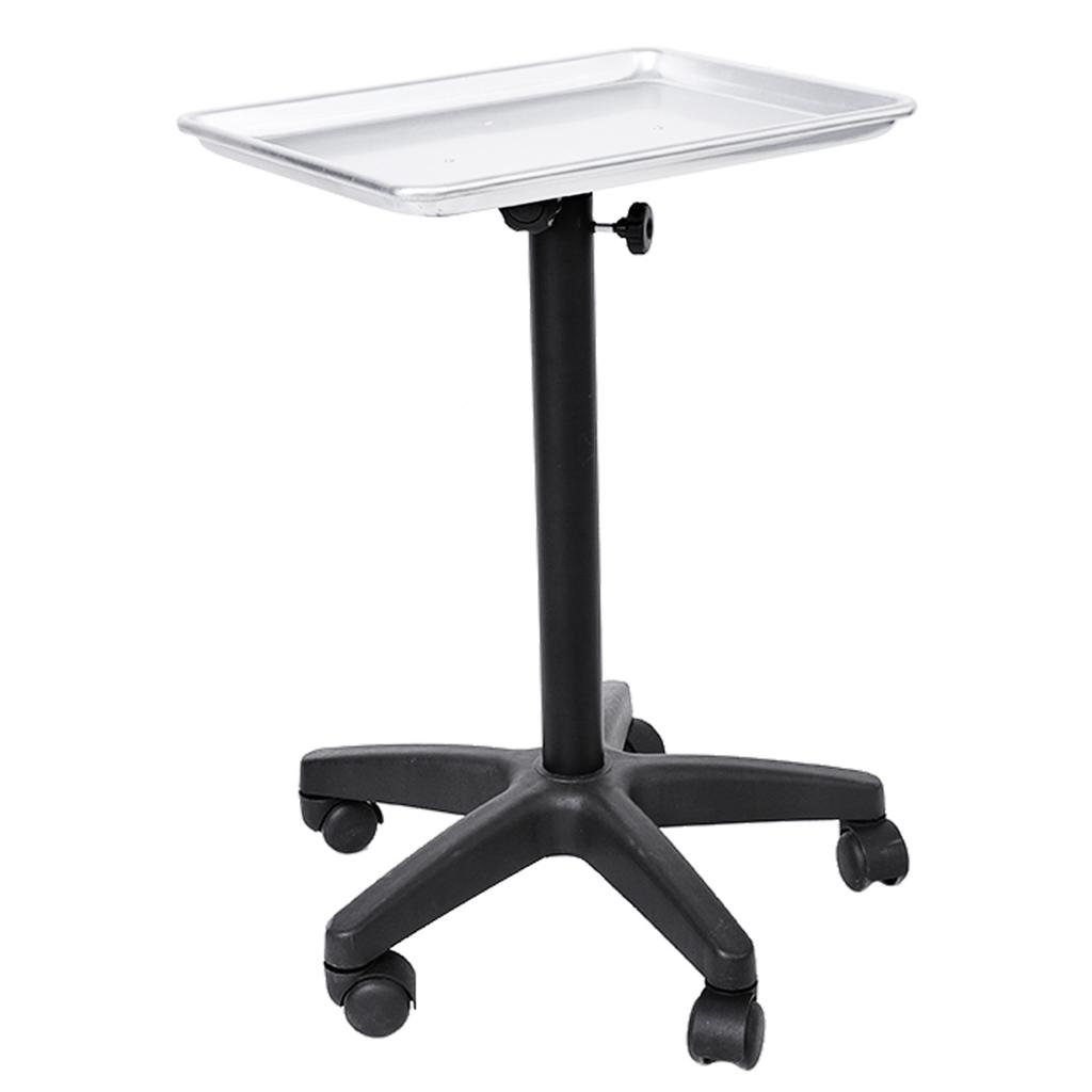 Aluminium Hair Salon Instrument Tray Adjustable Height Trolley Beauty Tools No Cup Silver