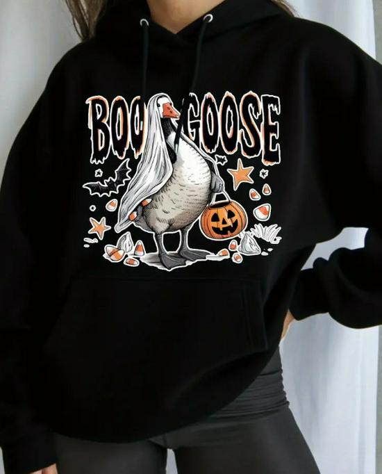2025 Autumn/Winter Women's Halloween Print Hooded Sweatshirt, EU Size, Loose Fit, Long-Sleeve