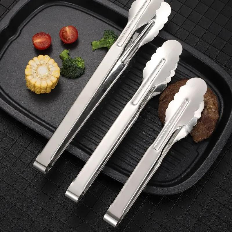 1 шт. Серебристо-белые щипцы для барбекю из нержавеющей стали для мяса-гриль и булочек на пару, хлеба, пирожных