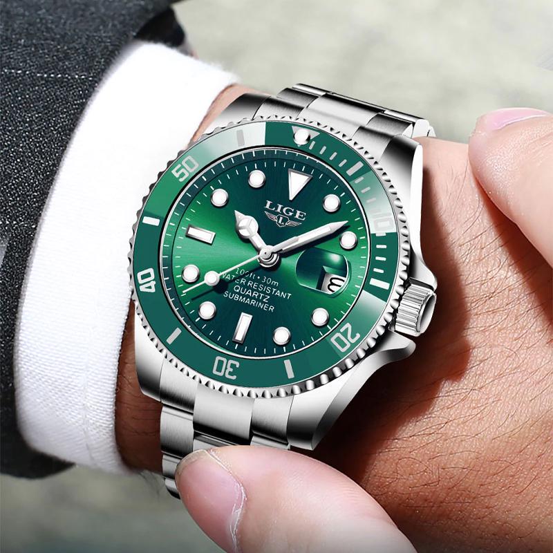 LIGE Fashion Men Watch Top Brand Luxury Stainless Steel Watches Waterproof Luminous Quartz Wristwatch