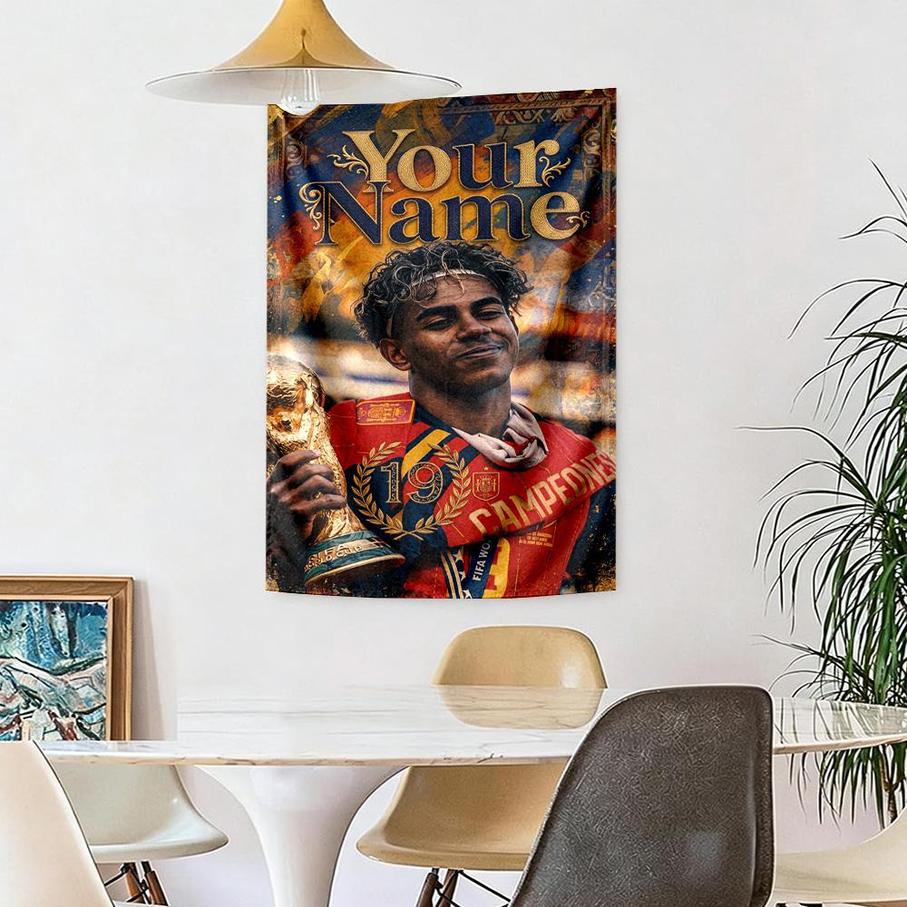 Lamin Yamal Custom Your Name Wall Decor Tapestry Art For Pet Memorial Birthdaywedding Party Backdrop Family Gift