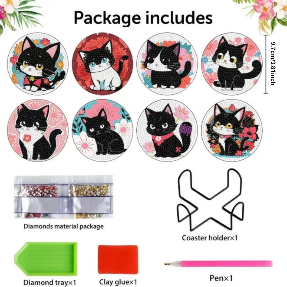 8 шт./набор подставок с рисунком в виде кошек, расписанных алмазами, подставки для самостоятельного изготовления с держателем, подходят для начинающих и взрослых, товары для творчества и рукоделия, подарки