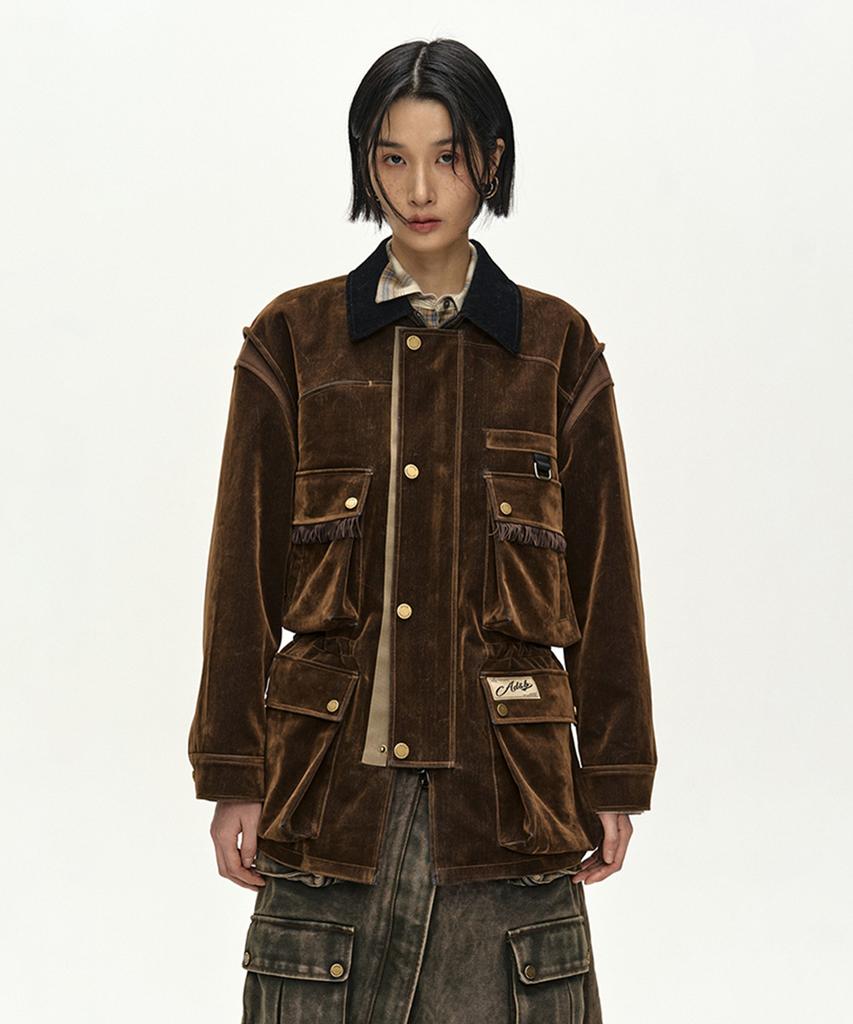 ADSB ANDERSSON BELL Multi-Pocket Velvet Safari Jacket (Brown)
