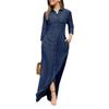Elegant and Fashionable Long-sleeved Lapel Solid Color Long Denim Dress