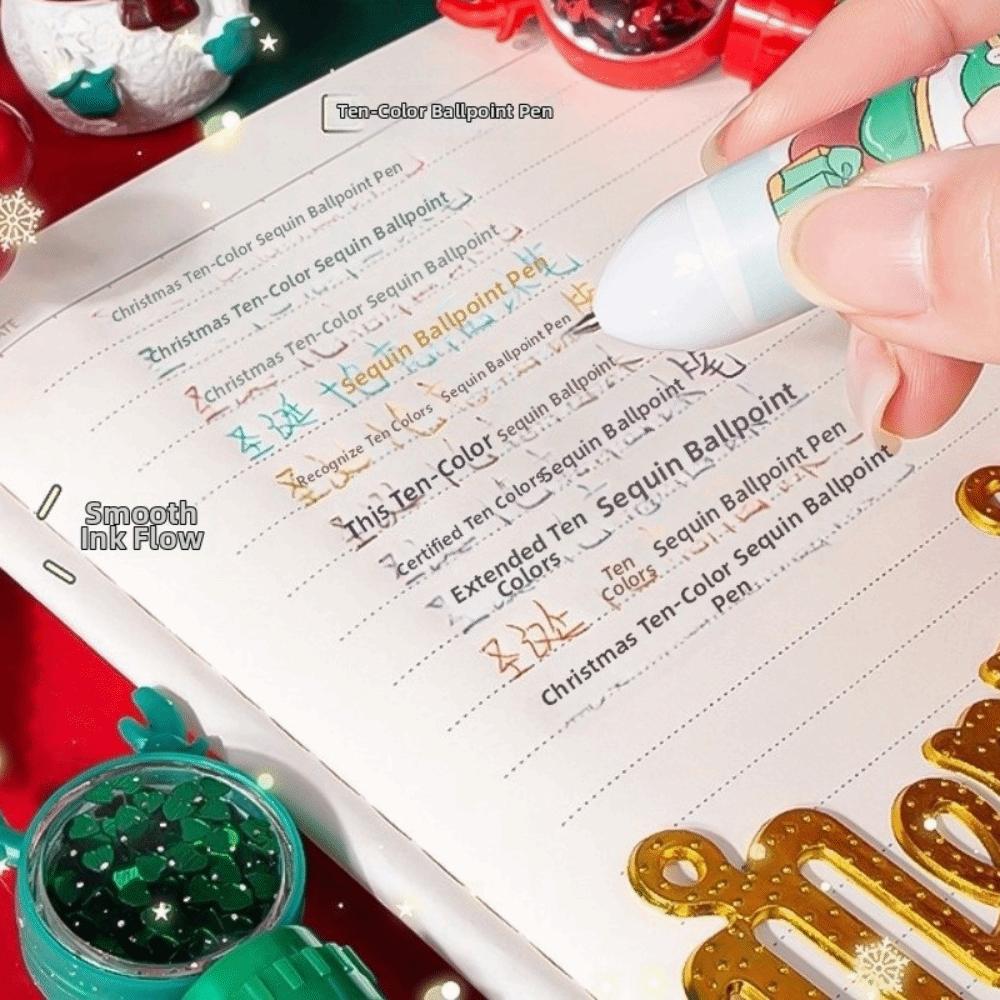10 Color Christmas Ballpoint Pen Glitter Topper Writing Pen Gifts Ballpoint Pen Journaling