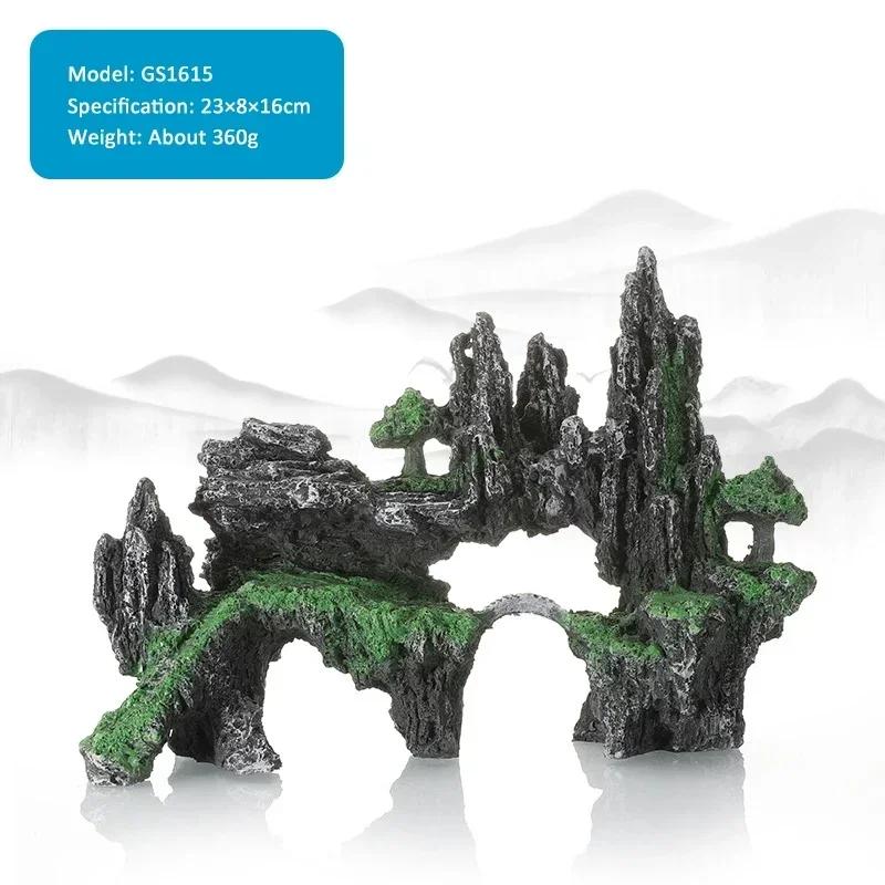 15 Type Decorative Rocks Aquarium Fish Tank Accessories Resin Rockery Aquarium Decor Fish Hiding Hole Rock for Fish Tank