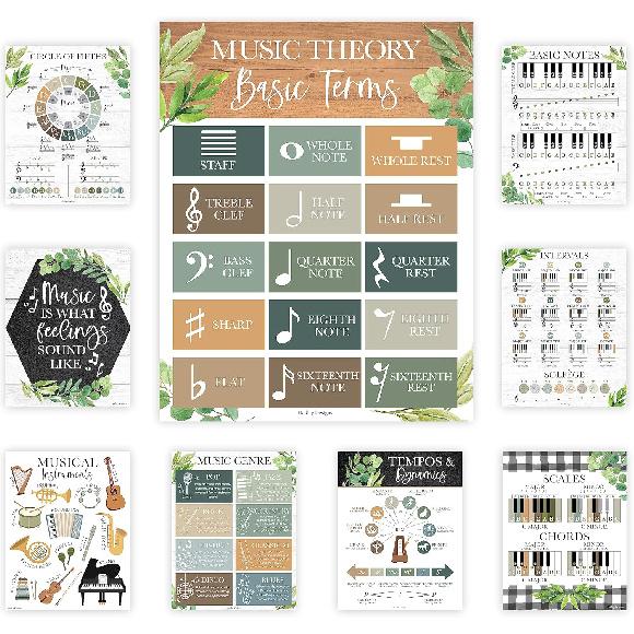 Hadley Designs Music Classroom Decor –9 Music Classroom Posters Elementary, Choir & Solfege Posters, Solfege Hand Signs & Musical truments Bulletin