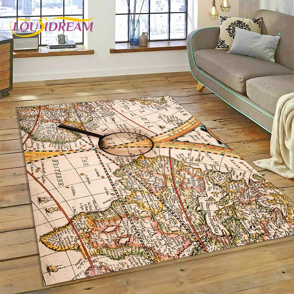 3D Древняя морская карта мира, компас, ковер, коврик для спальни, гостиной, дивана, украшение, детский игровой большой декоративный напольный коврик