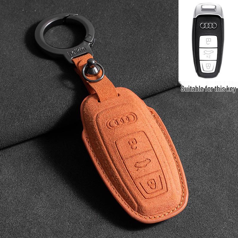 Suede Key Shell Cover for New A4L, A6L, A3, A5, A7, Q2L, Q5L, Q3, Q6, Q7, Q8e Models with Key Bag & Chain