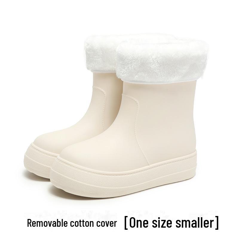 Модные женские водонепроницаемые резиновые сапоги средней высоты со съемной бархатной подкладкой и нескользящей мягкой подошвой.