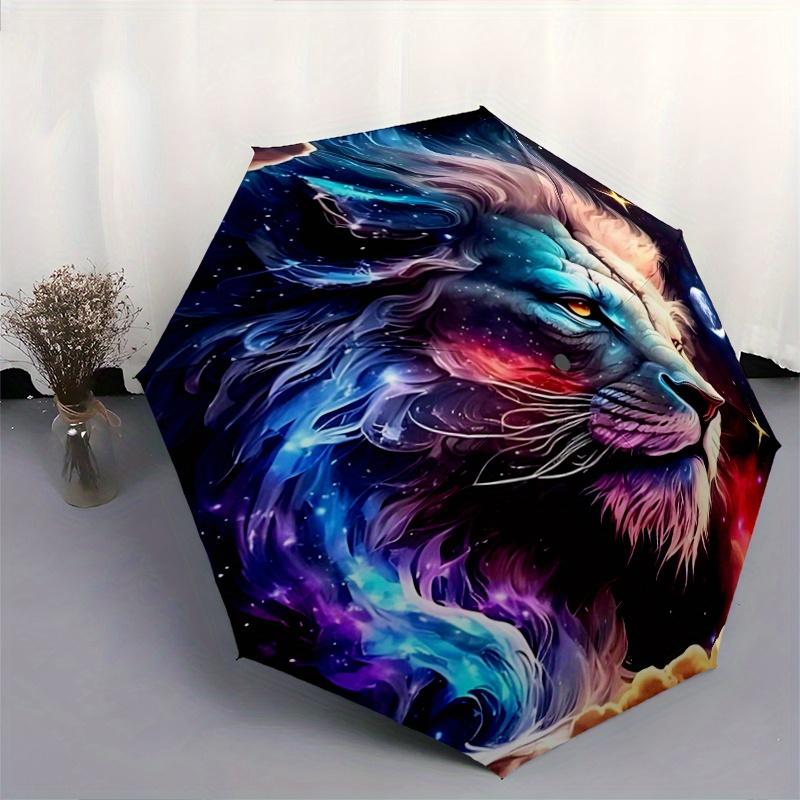 1pc Colorful Galactic Lion Durable Cartoon Folding Umbrella,Compact Umbrella for Men and Women, Suitable for Travel or Daily Use.W017