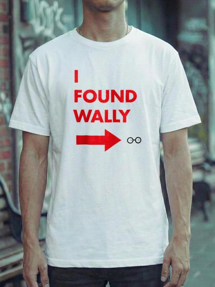 Unisex O Neck Tee Found Wally Arrow Glasses Text Print Cotton Short Sleeve Loose Summer Breathable Daily Casual Basic Wear Top