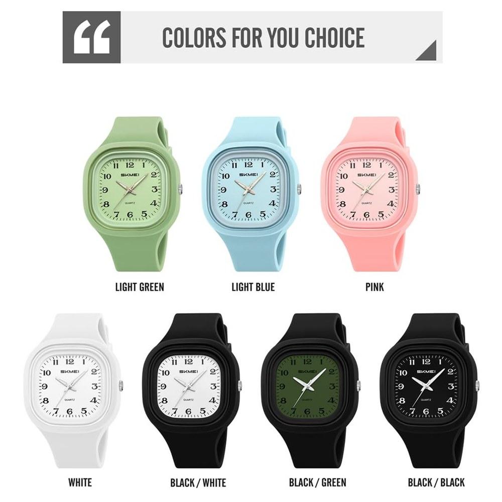 SKMEI Women's Square Wristwatch Silicone Waterproof Sports Casual Pink Easy-to-Read Dial Gift for High School Girls