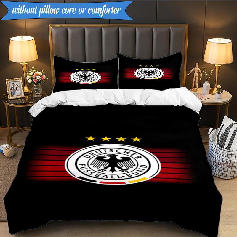 3PCS German Football Emblem Printed Soft Bedding Set,Including 1pc Duvet Cover And 2pcs Pillowcases Perfect for Bedroom, Dormitory, Fan gift