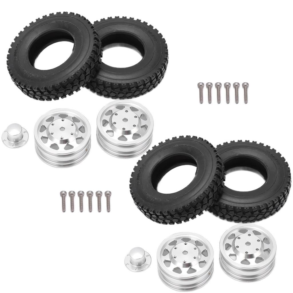 Metal Alloy Rear Wheel Hub Rims with 22mm Width Rear Rubber Loader Wheels for Tamiya 114 RC