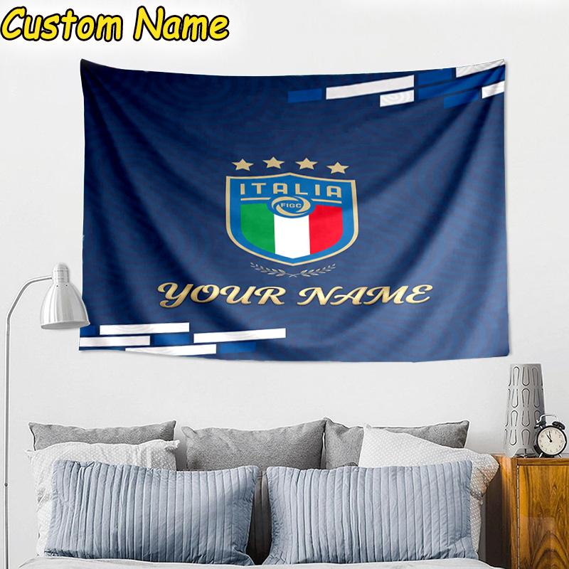 Custom Name Italian Football Crest Tapestry Room Decoration Wall Hanging for Living Room Bedroom, dormitory, Birthday and Christmas gifts