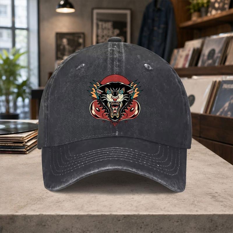 American Retro Black Panther Washed Baseball Cap Unisex Adjustable Vintage Casual Hat for Unisex Women Outdoor Daily Wear