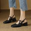Fashion 2025 New Top Quality Genuine Leather Women Sandals Vintage T-Strap Square Toe Thick Heels Shoes Woman Summer Office Ladies Pumps