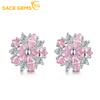 Copper Alloy Cherry Blossom Earrings Female Fashion Pink Crystal Earrings Simple and Sweet Ornaments