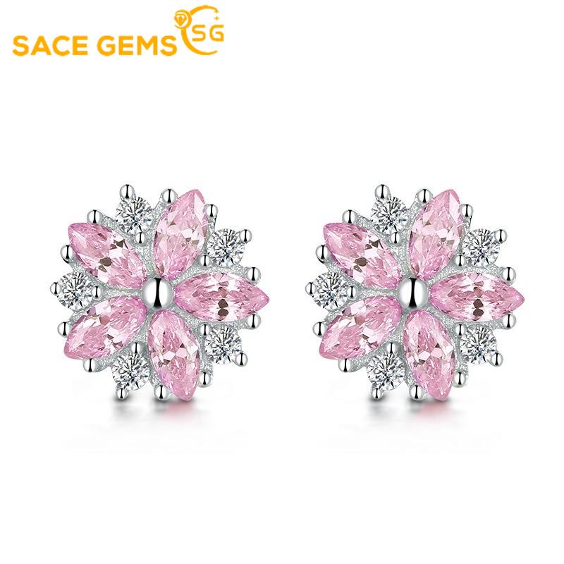 Sace Gems Copper Alloy Cherry Blossom Earrings Female Fashion Pink Crystal Earrings Simple and Sweet Ornaments