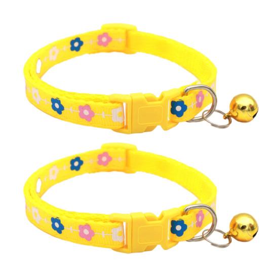 2 Pcs Pet Collar with Bell Floral Design Cat Collar with Buckle Adjustable Puppy Collar for Tiny Boys Girls Kitten Dogs Small Animals