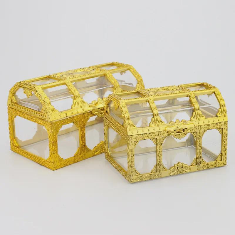 Креативная прозрачная золотая шкатулка для хранения украшений, конфет или тортов