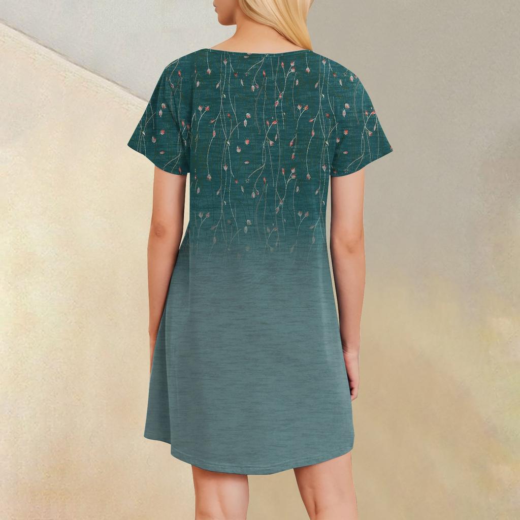 Womens Summer Dresses Short Sleeve Linen Casual T-Shirt Dresses Swing Beach Midi Dress Sundresses With Pockets