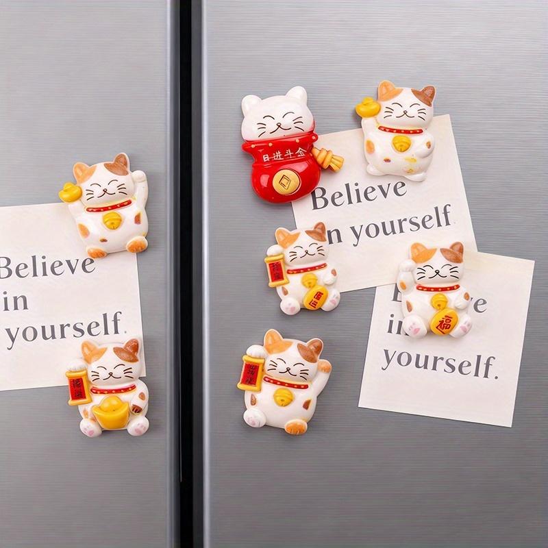 5pcs Lucky Cat Fridge Magnets with Money Holder - Fortune Attracting Good Luck Charm, Resin Lucky Cat Magnets for Refrigerator