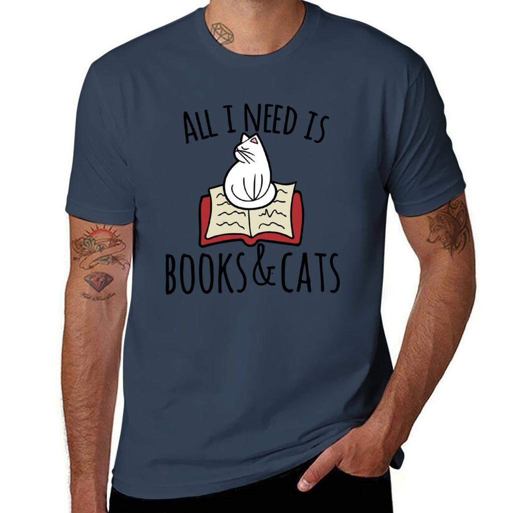 All I need is books and cats TShirt Daily Casual Short Sleeve Tee Shirt
