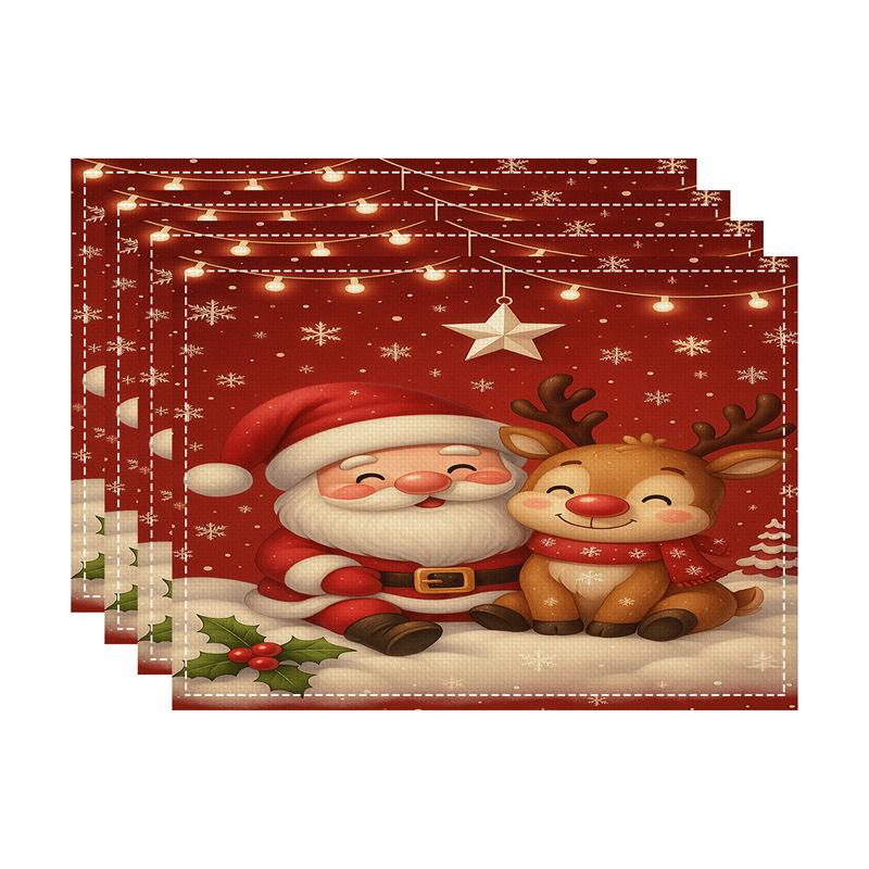 New Christmas Faux Linen Heat-Resistant Table Placemats - Rectangular Festive Dining Decor.