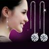 Womens Korean Fashion Elegant Anti-allergy 925 Silver Plated Zircon Crystal Dangle Ear Stud Earrings Female Simple Long Ear Chain Jewelry