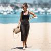 EDOLYNSA Cover-ups Sexy Strap Open Back Knitted Summer Beach Mesh Dress Crochet Tunic Women Beachwear Swimsuit Cover Up Sarongs Q902