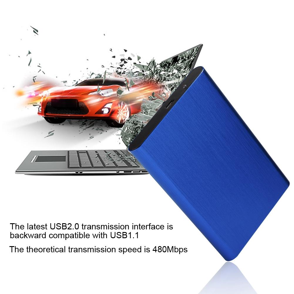 USB2.0 Aluminum Alloy Brushed Mobile Hard Disk Box with Shockproof for 2.5inch SATA HDD SSD Blue (Not Inclube Hard