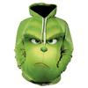 Grinch 3D Printed Hooded Sweatshirt Men Loose Fit Casual Zip-Up Pullover With Appliqu Pocket