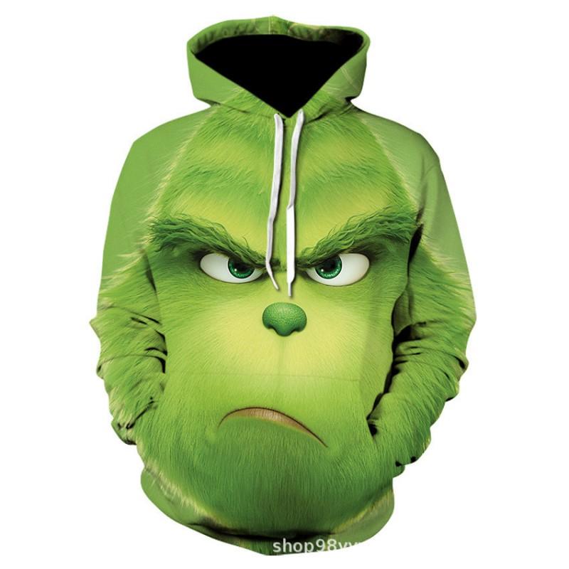 Grinch 3D Printed Hooded Sweatshirt Men Loose Fit Casual Zip-Up Pullover With Appliqu Pocket