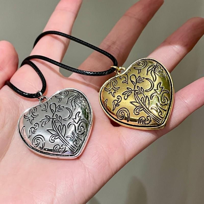 Винтажная металлическая гравированная подвеска 'Любовь', длинное ожерелье, милый и крутой стиль Spice Girl, новые шейные аксессуары, цепочка для свитера.