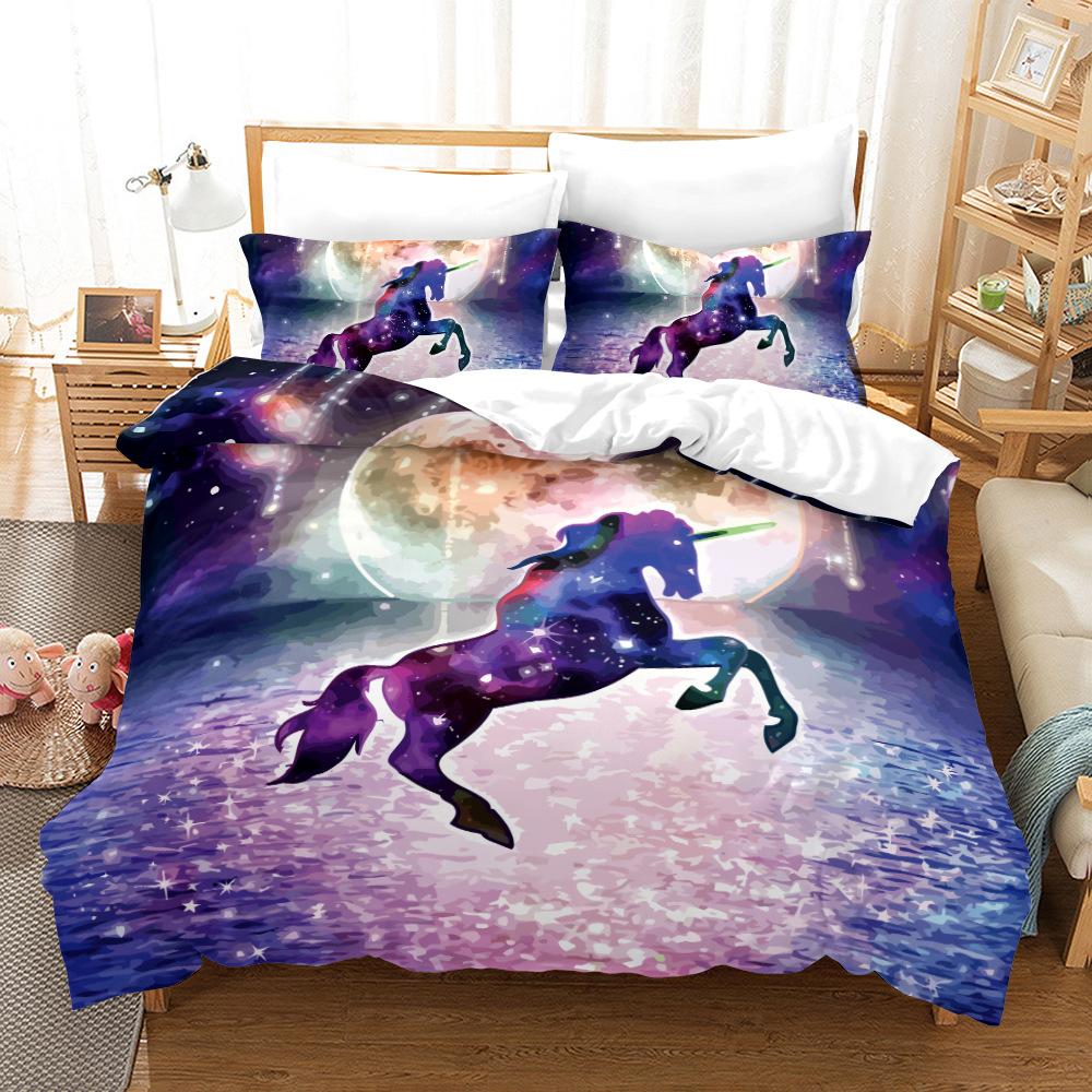 3D Unicorn Series Bedding Set Fantasy Cartoon Animal Duvet Cover and Pillow Case Suitable for Home Decoration In Children's and Women's Rooms