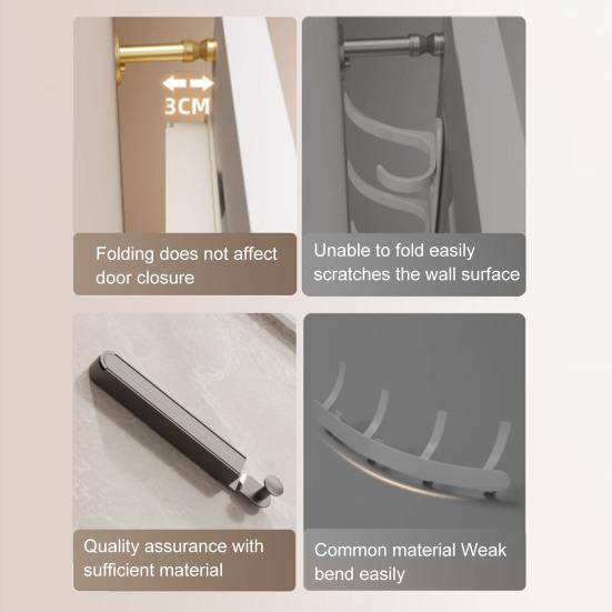 Folding Clothes Drying Rack Rustproof Corrosion Resistant Strong Load-bearing Easy To Install Laundry Hanging Hook Coat Rack with 6 Groves