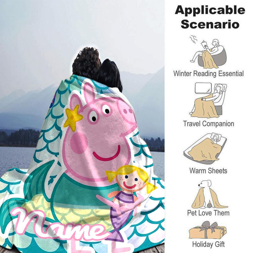 Customiz Name Personality Peppa Pig Blanket Soft &Warm Sofa Office Bed Travel Lunch Break Blanket, Gift Suitable All Seasons