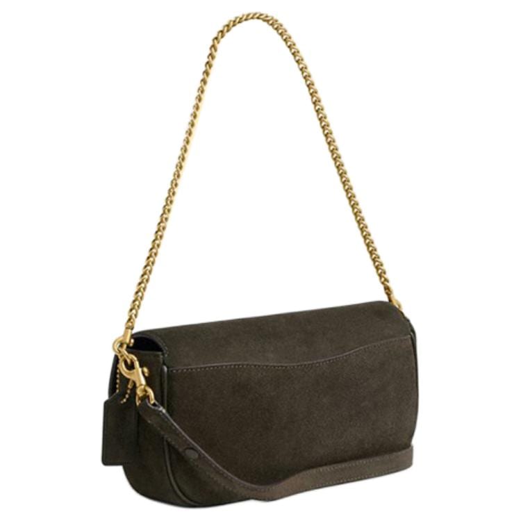 COACH Cow Leather Shoulder Bag Medium Women's Olive Green CCD07-B4OL