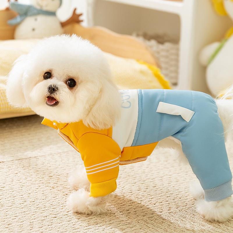 Домашняя хлопковая одежда для собак с цветовой блокировкой, модный бренд, тяговый костюм для маленьких собак на осень и зиму, тедди, йоркширский терьер, четырехлапый костюм
