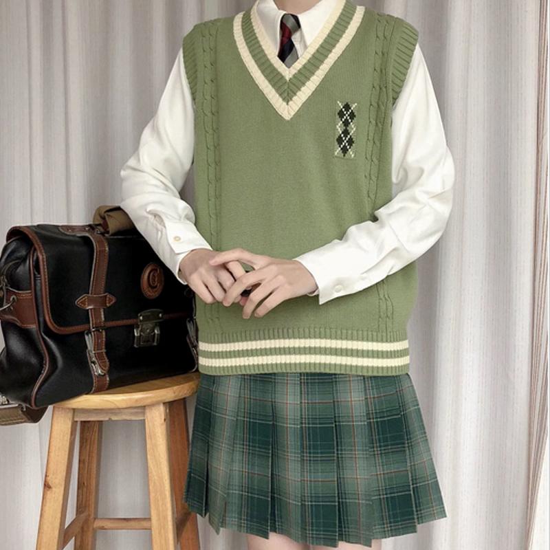 Женская одежда Винтаж Классический JK Preppy Style Милый свитер Жилет Y2K V-образный вырез Без рукавов Шикарный свободный универсальный трикотажный жилет