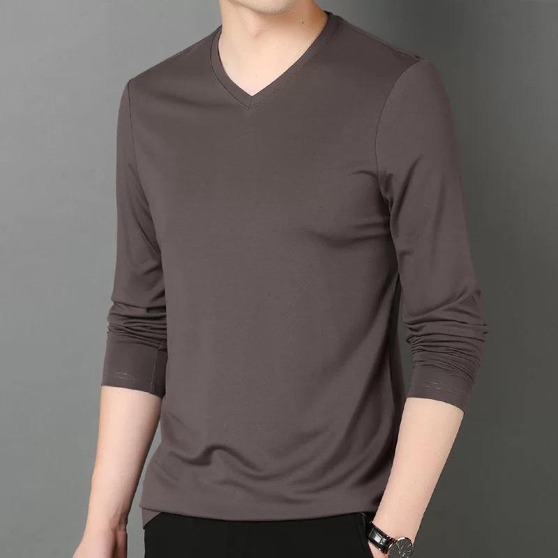2023 Men's Slim Fit V-Neck Long-Sleeved T-Shirt for Spring and Autumn