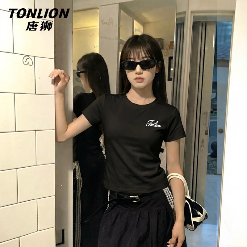 Женская приталенная футболка TonLion с графическим принтом в виде букв, с коротким рукавом