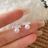 One-character Diamond-set Pearl Earrings French Retro Fashionable Earrings Elegant and Trendy