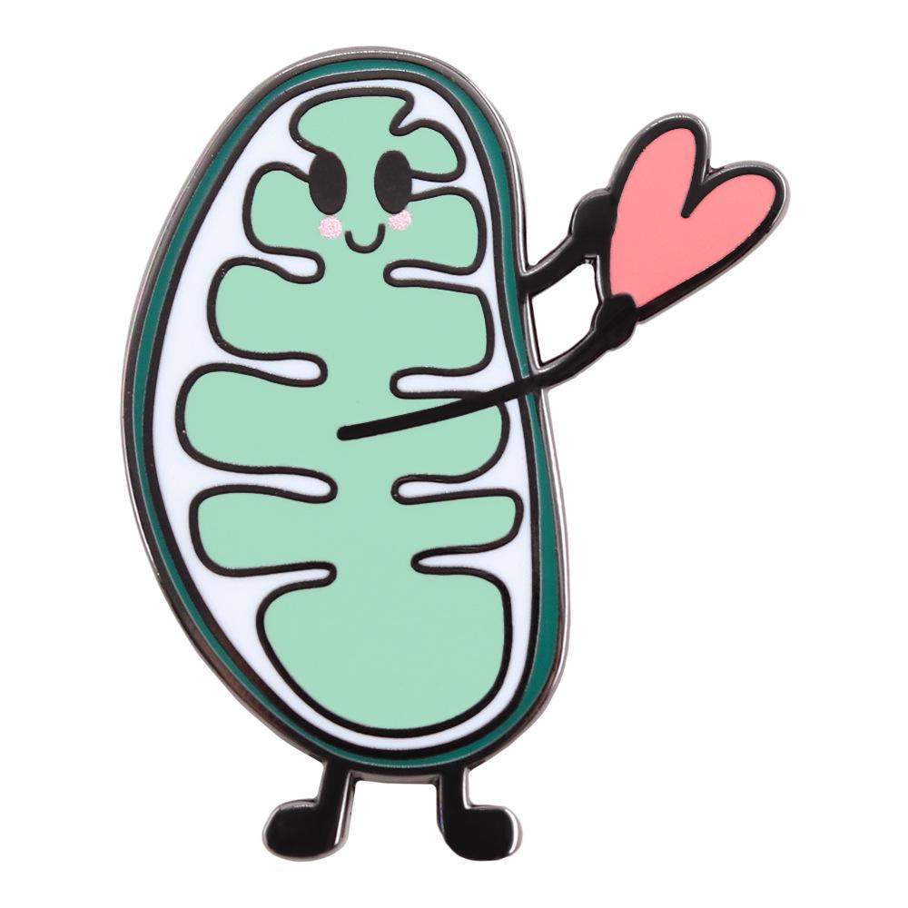 Брошь «Митохондрии, посылающие сердце»: Эмалевый значок с мультяшным рисунком для любителей биологии – Уникальный подарок-украшение на воротник