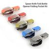 Camping Utensil with Key Ring 4-in-1 Stainless Steel Spoon Knife Fork Bottle Opener Folding Pocket Kit Travel Backpacking Cutlery Multitool